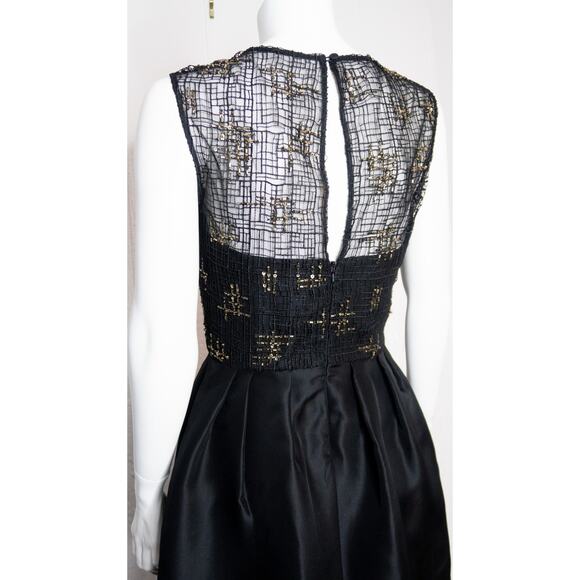 LELA ROSE Sleeveless Sequin Beaded Black Dupioni Silk Bustier Cocktail Dress 4 - Picture 7 of 11